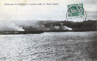 Panorama di Messina in fiamme